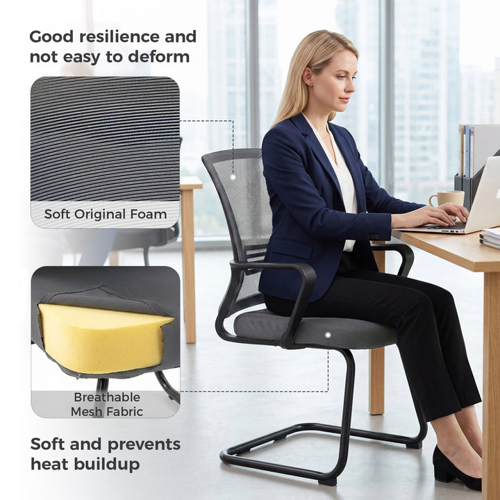 Padded Meeting Office Chair, Ergonomic Desk Chair No Wheels with Sled 