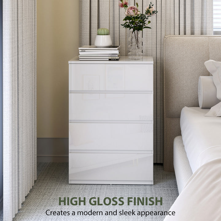 High Gloss Chest of Drawers, 4-Drawer Storage Cabinets, Modern Dresser