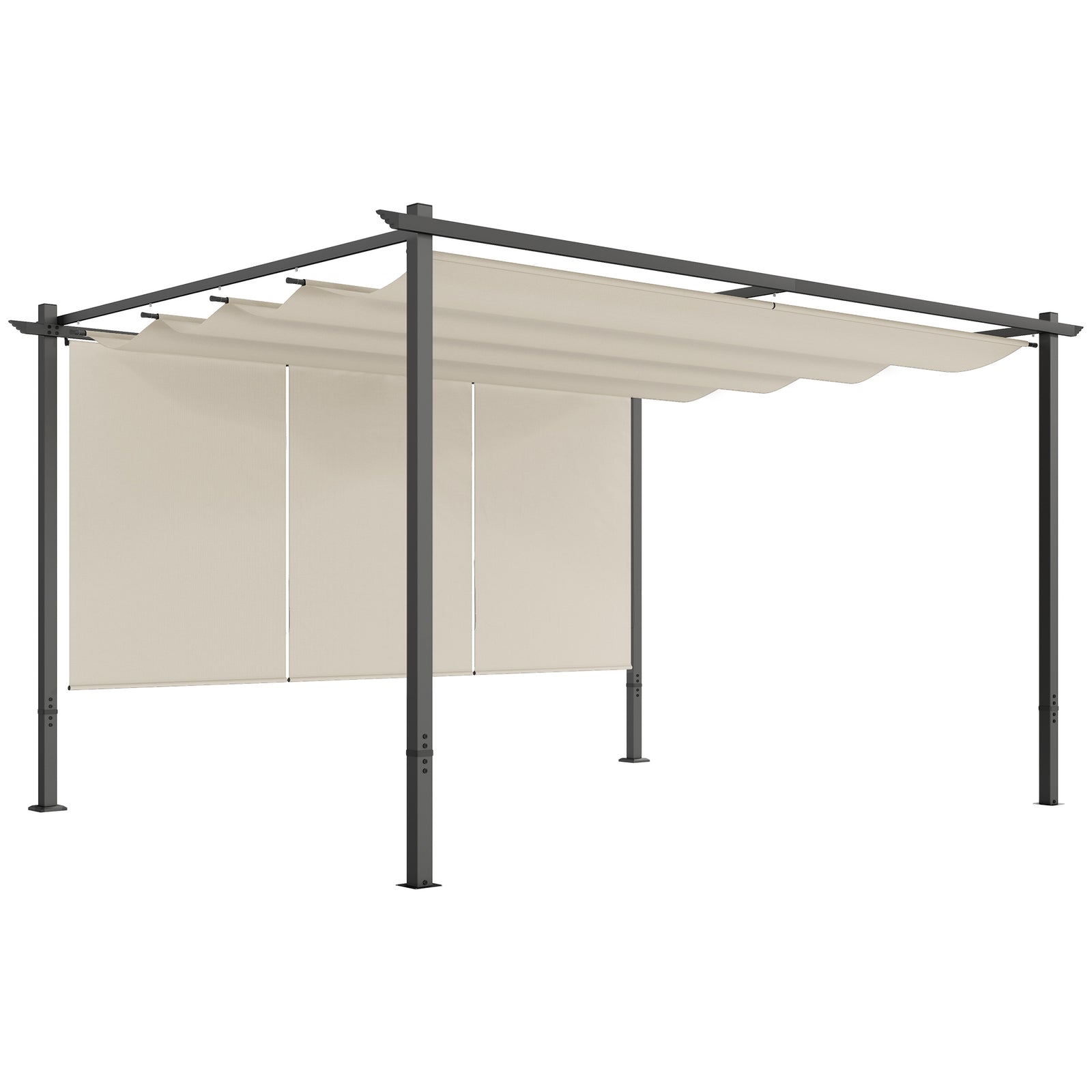 3 x 4m Metal Pergola with Retractable Roof and Roller Shade, Wall-Mounted or Free Standing Garden Gazebo Canopy Pergola Kit, UPF30+ Outdoor Sun Shade Shelter, Beige
