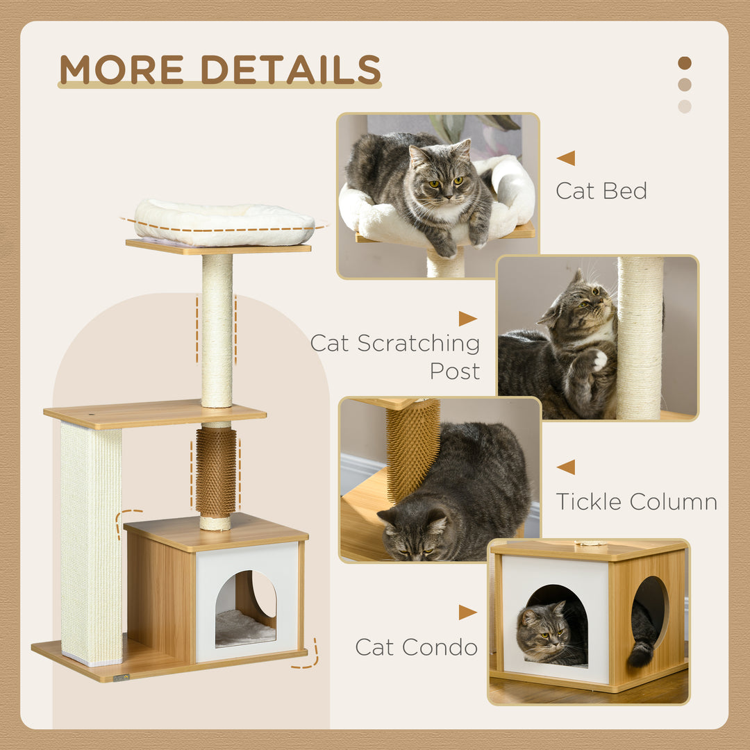 PawHut Cat Tree: Multi-Level Scratching Post, House & Perches in Oak Tone for Feline Fun | Aosom UK