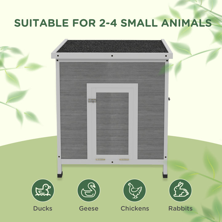 PawHut Wooden Duck House with Ramp, Double Doors, Openable Asphalt Roof, Ventilation Holes, Removable Base, Light Grey