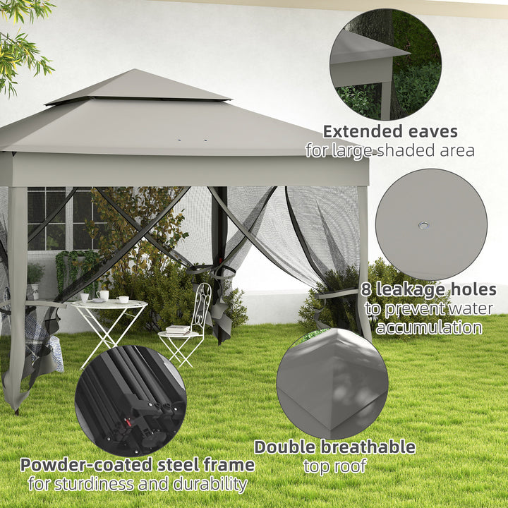 3 x 3(m) Pop Up Gazebo, Double-roof Garden Tent with Netting and Carry Bag, Party Event Shelter for Outdoor Patio, Dark Grey