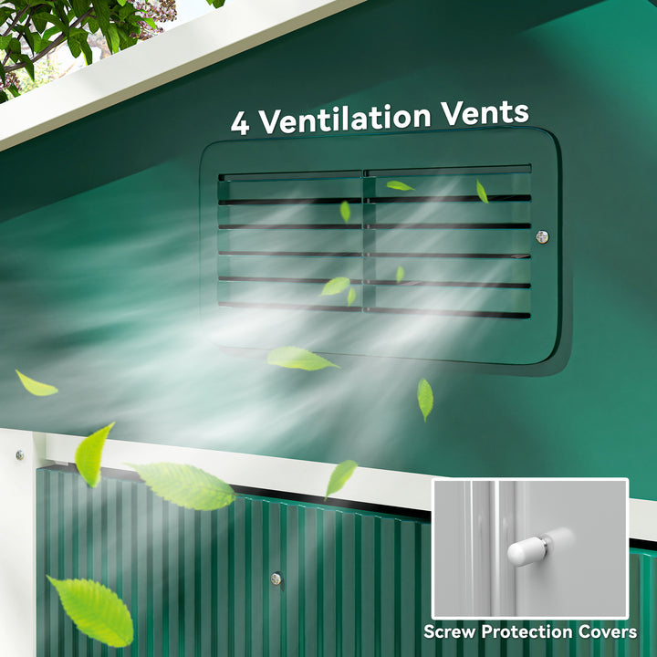 7.7 x 5.7ft Metal Garden Shed with Ventilation Slots and Sliding Doors, Galvanised Outdoor Tool Storage House, Green