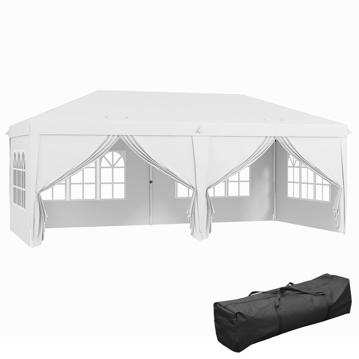 Outsunny 3 x 6 m Pop Up Gazebo with Sides and Windows, Height Adjustable Party Tent with Storage Bag for Garden, Camping, Event, Brown | Aosom UK