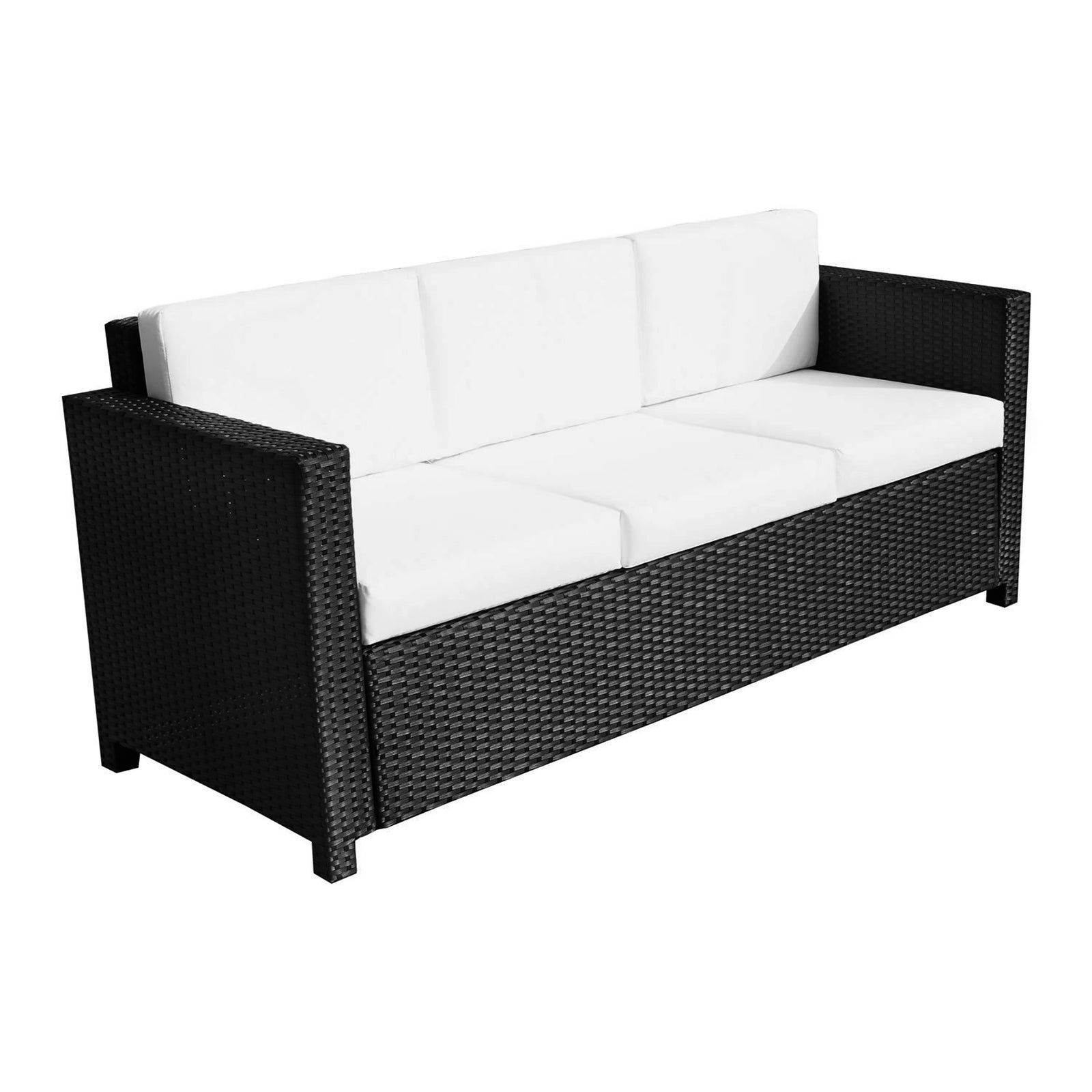 3 Seater Rattan Sofa All-Weather Wicker Weave Metal Frame Chair with Fire Resistant Cushion, Black