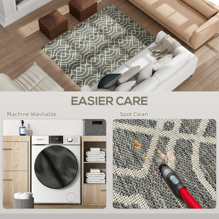 UV Resistant Indoor & Outdoor Area Rug, Easy-Cleaning Machine Washable Rug with Geometric Pattern for Patio, Garden, Kitchen, Bathroom or Living Room, 170 x 120 cm, Grey