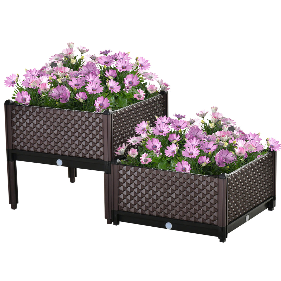 MCL 50cm x 50cm x 46.5cm Set of 2 41L Plastic Raised Garden Bed, Planter Box, Flower Vegetables Planting Container with Self-Watering Design and Drainage Holes for Patio Balcony