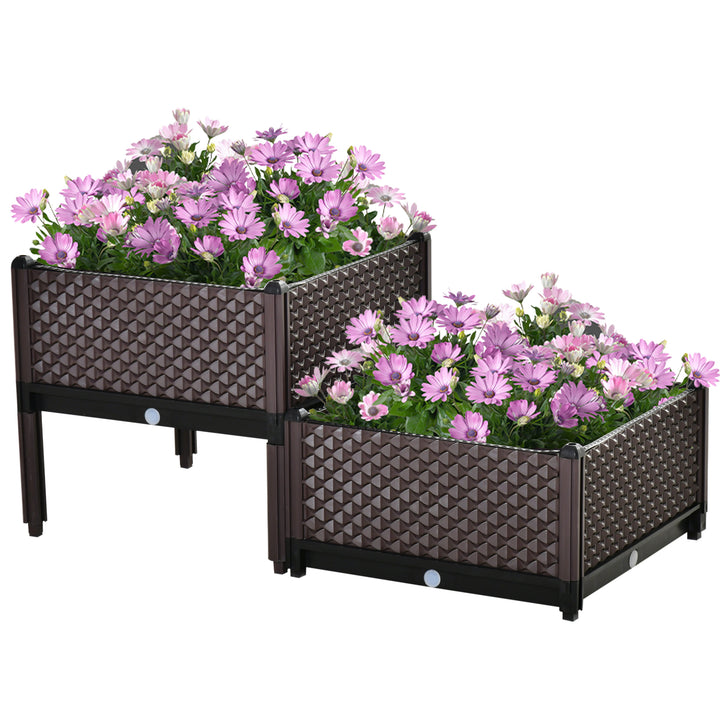 MCL 50cm x 50cm x 46.5cm Set of 2 41L Plastic Raised Garden Bed, Planter Box, Flower Vegetables Planting Container with Self-Watering Design and Drainage Holes for Patio Balcony