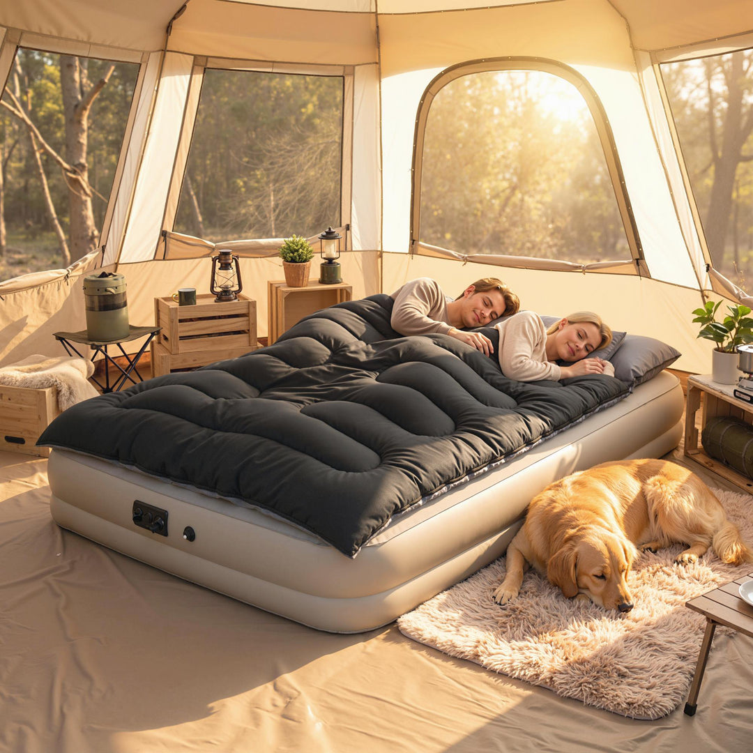 Double Sleeping Bag with 2 Pillows, 220 x 160 cm Extra-Large Sleeping 