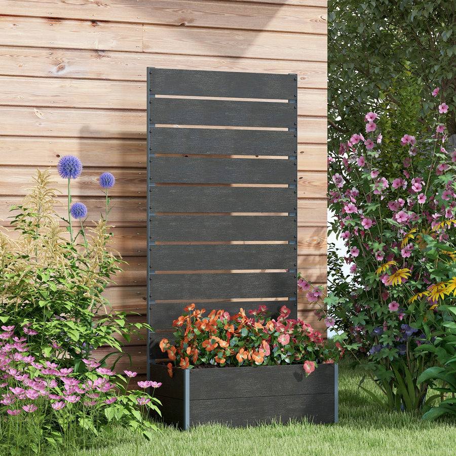 34 x 69.5cm Garden Planter Box, with Back Trellis, Black