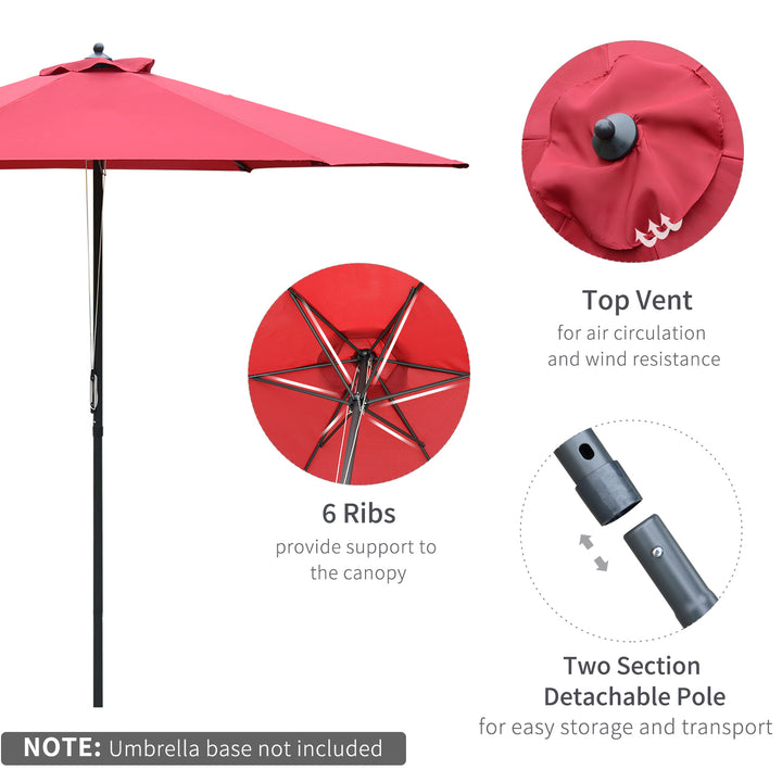 2.8m Garden Parasol Umbrella, Round Outdoor Market Table Umbrella Sun Shade Canopy, Wine Red