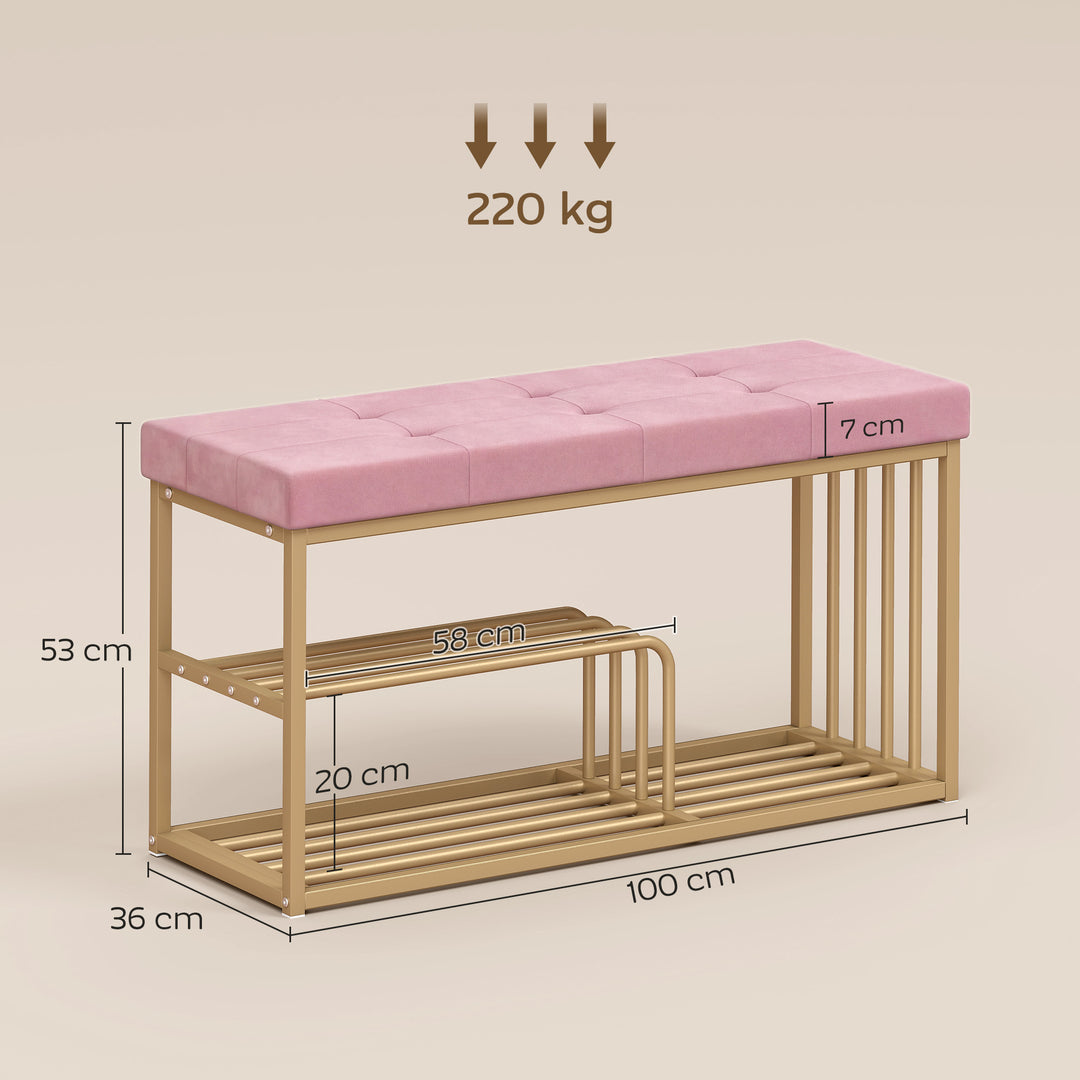 Bench and Shoe Storage, Tufted Shoe Storage Bench with Velvet Seat Cus