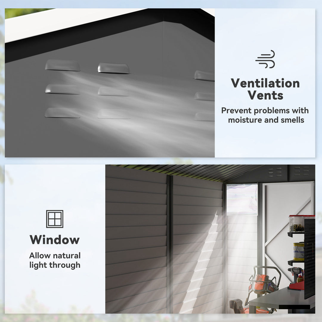 9x 6FT Metal Outdoor Garden Shed, Galvanised Tool Storage Shed w/ Sloped Roof, Lockable Door for Patio Lawn, Dark Grey