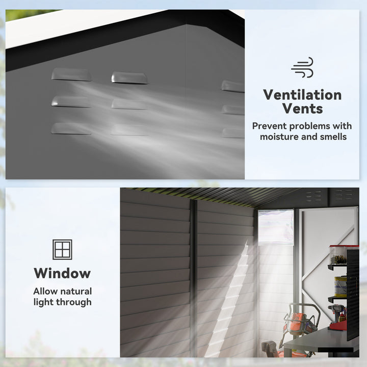 9x 6FT Metal Outdoor Garden Shed, Galvanised Tool Storage Shed w/ Sloped Roof, Lockable Door for Patio Lawn, Dark Grey