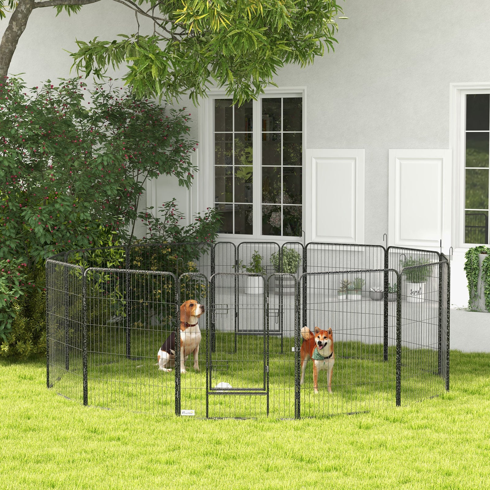 12 Panels Heavy Duty Puppy Playpen, for Small Dogs, Indoor and Outdoor Use - Silver