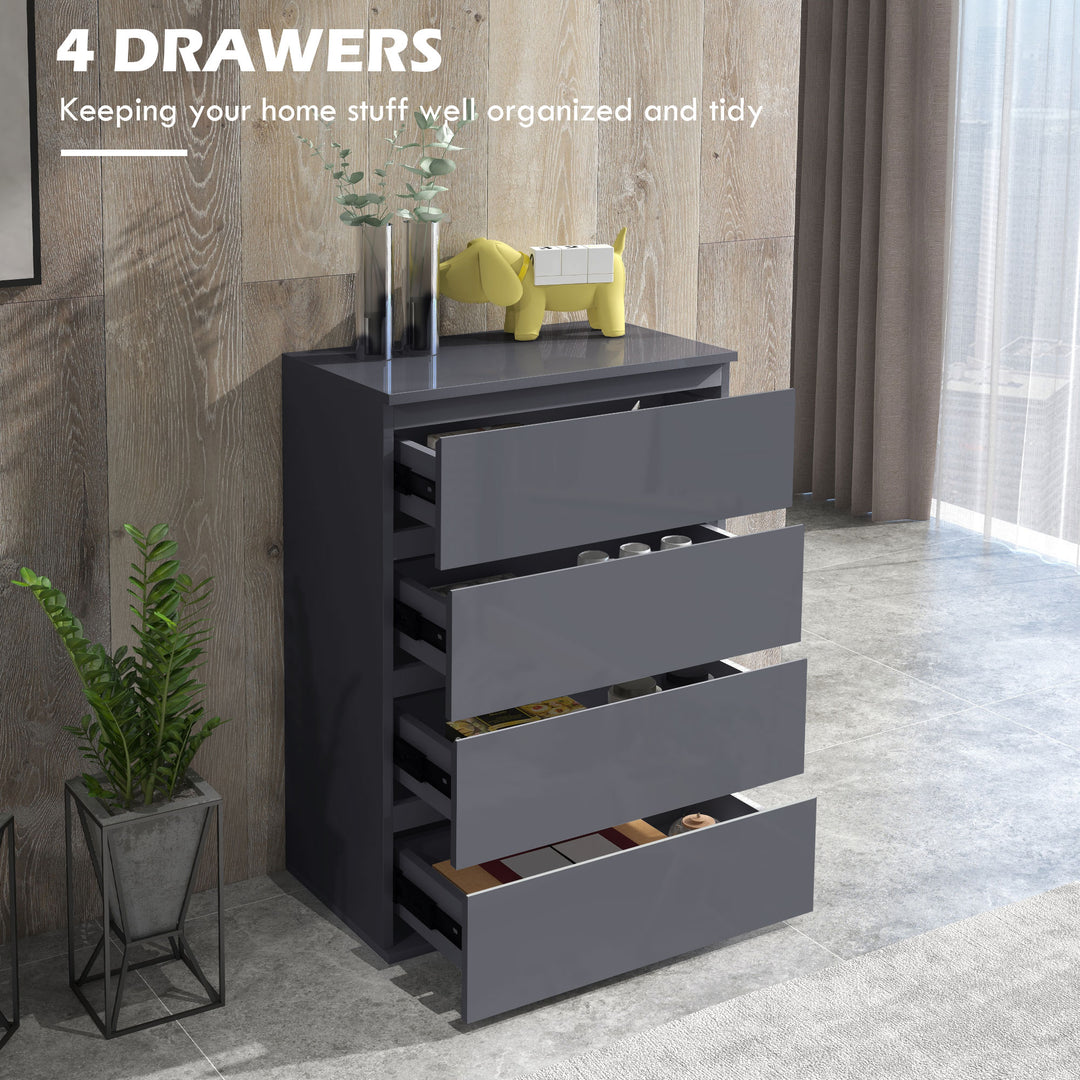 High Gloss Chest of Drawers, 4-Drawer Storage Cabinets, Modern Dresser for Bedroom, Grey
