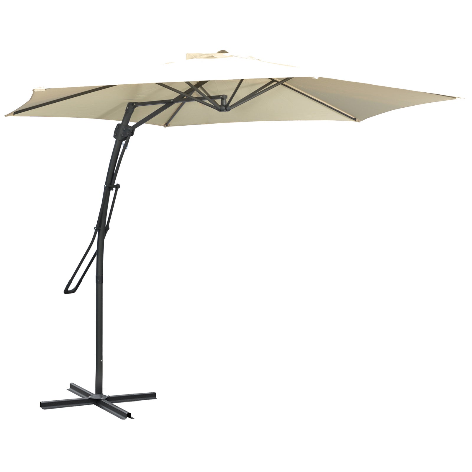 3m Cantilever Parasol with Easy Lever, Patio Umbrella with Crank Handle, Cross Base and 6 Metal Ribs, Outdoor Sun Shades for Garden, White