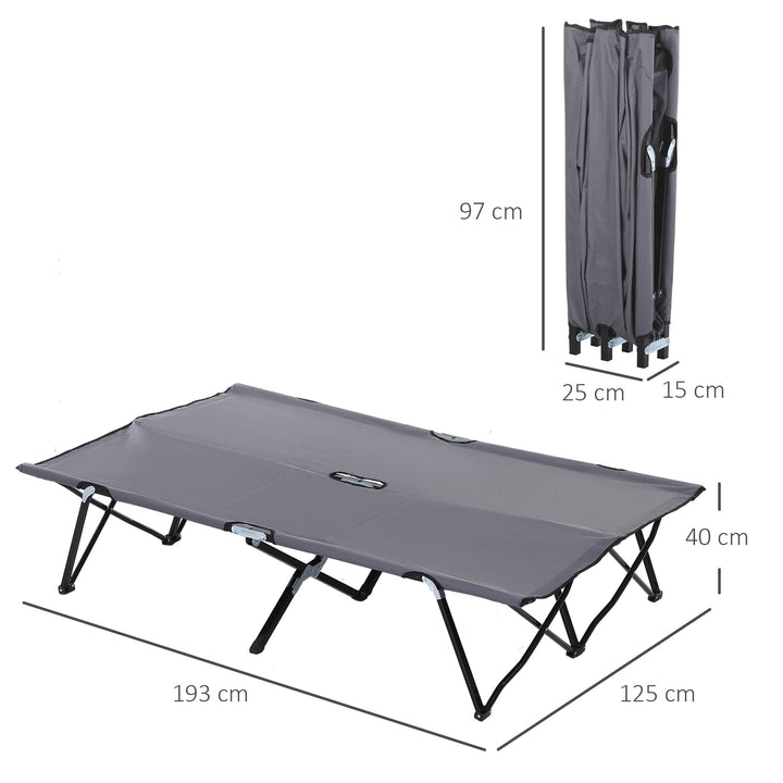 Double Camping Cot Bed, with Bag - Grey