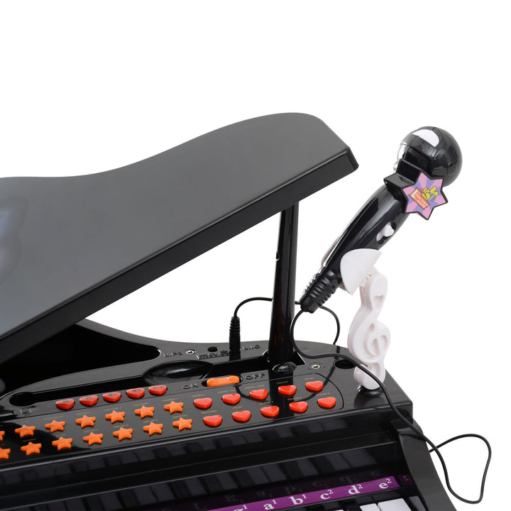 MCL 37 Keys Kids Mini Electronic Keyboard Children Grand Piano with Stool Microphone Light Musical Instrument Educational Game Toy Set (Black)