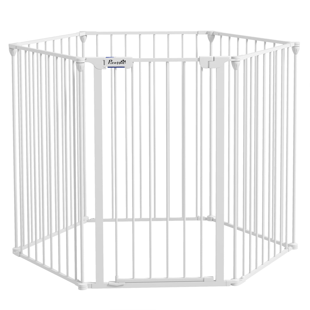 6 Panels Foldable Dog Playpen, Puppy Pen Crate with Door - White