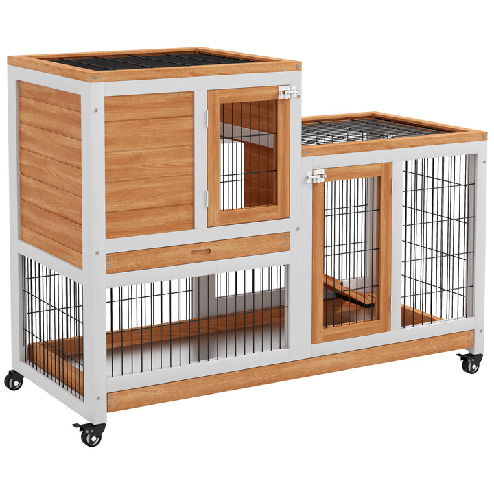 Wooden Indoor Hutch Elevated Cage w/ Wheel, Run, Yellow