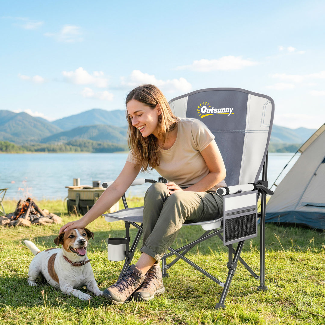 Padded Camping Chair Adults Heavy Duty Folding Chair Side Pocket Cup H