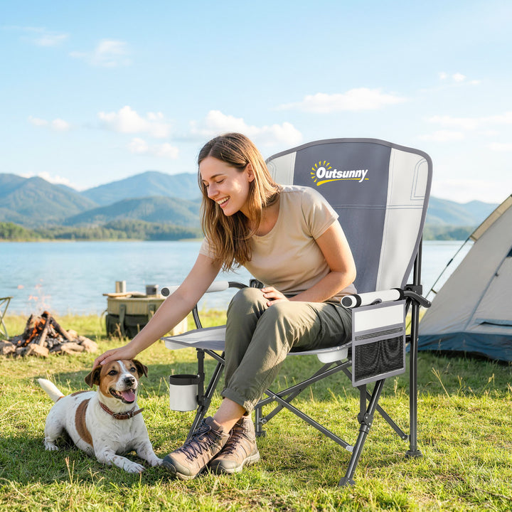 Padded Camping Chair Adults Heavy Duty Folding Chair Side Pocket Cup H