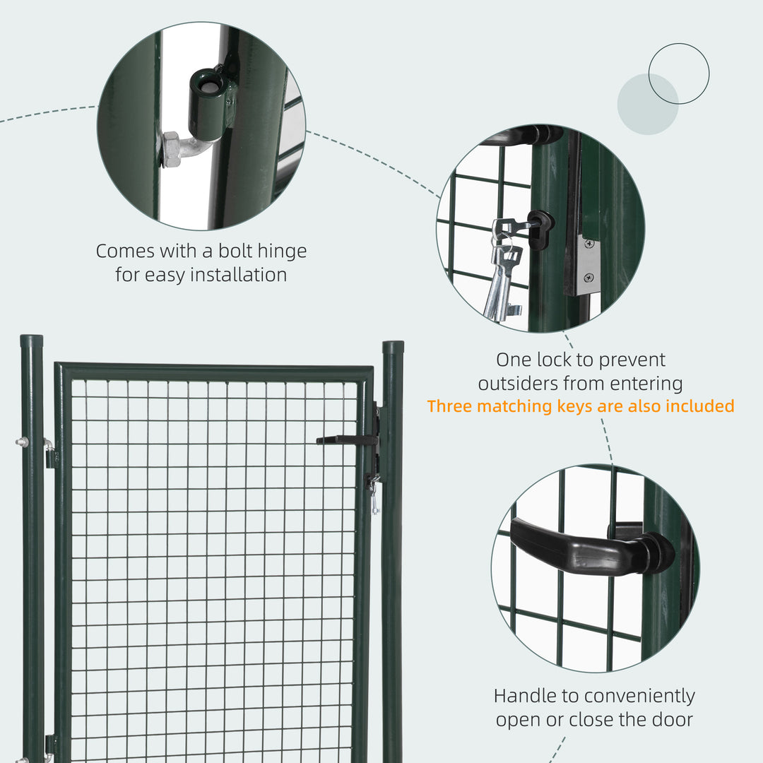 Green Steel Garden Gate with Lock and 3 Keys 97 x 150cm, Green