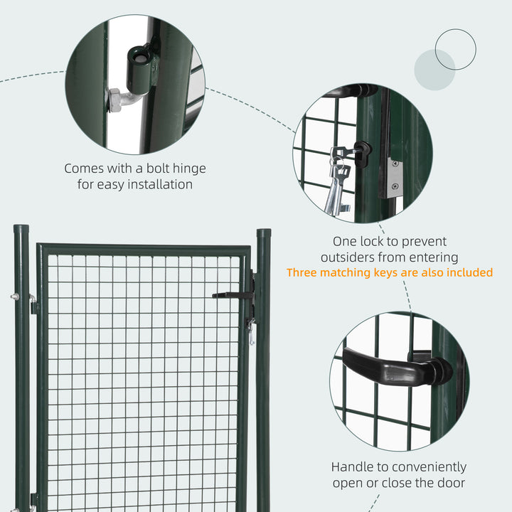 Green Steel Garden Gate with Lock and 3 Keys 97 x 150cm, Green