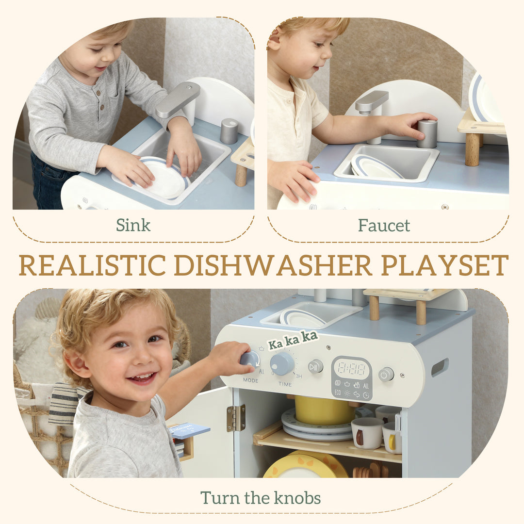 MCL Wooden Dishwasher Playset, Kitchen Sink Toys with Faucet, Sink and Accessories, Gift for Boys Girls Toddlers