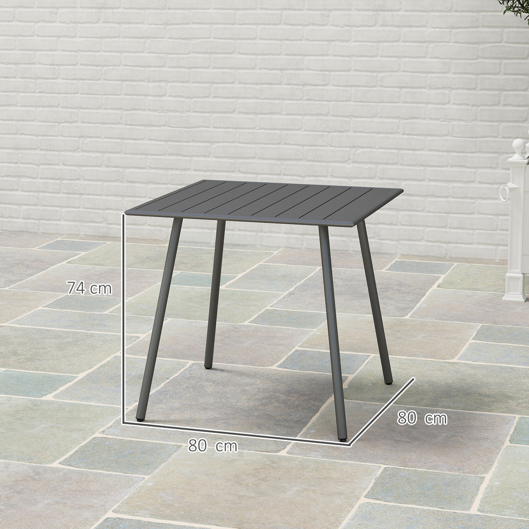 Square Garden Table with Slat Top, Steel Frame, Outdoor Table for 4 Person, 80 x 80 x 74 cm, Grey