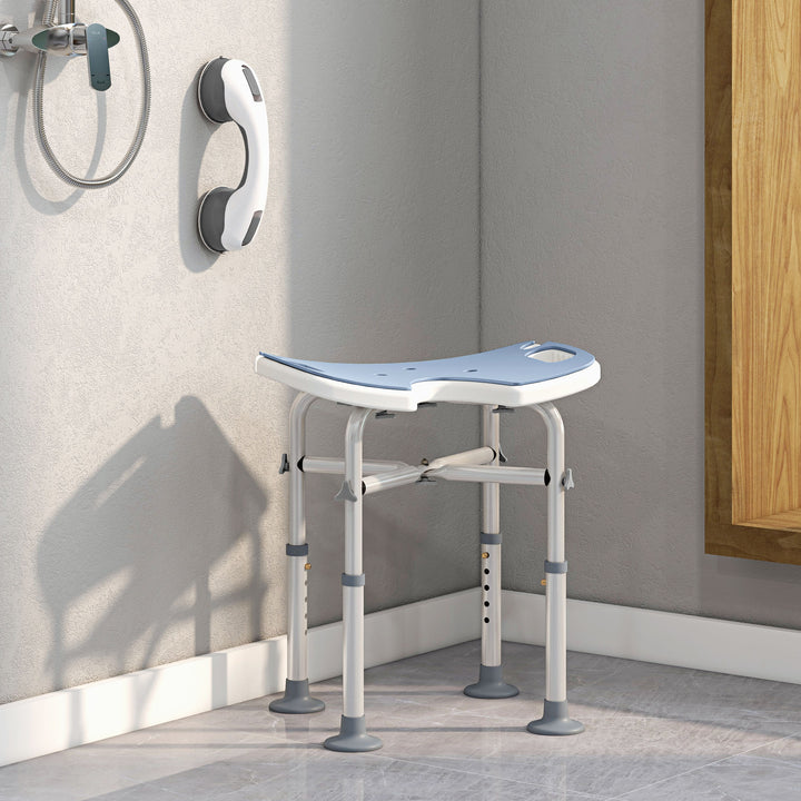 HOMCOM 39-51.5cm 'U' Seat Padded Shower Stool - Light Blue | Aosom UK