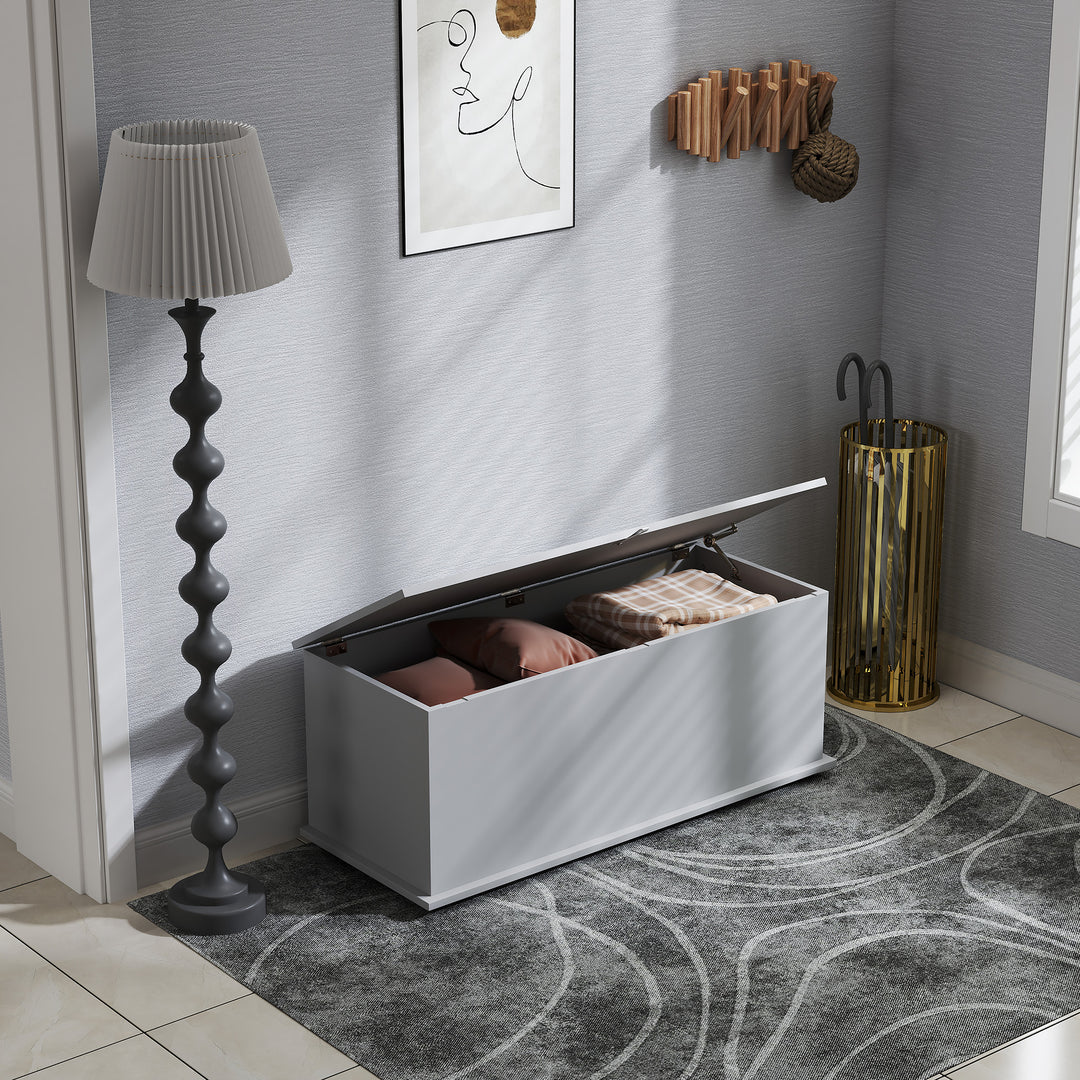113L Storage Chest, Storage Box with Flip-Top Lid and 2 Safety Hinges, Storage Trunk for Living Room, Entryway, 100 x 40 x 40 cm, Grey