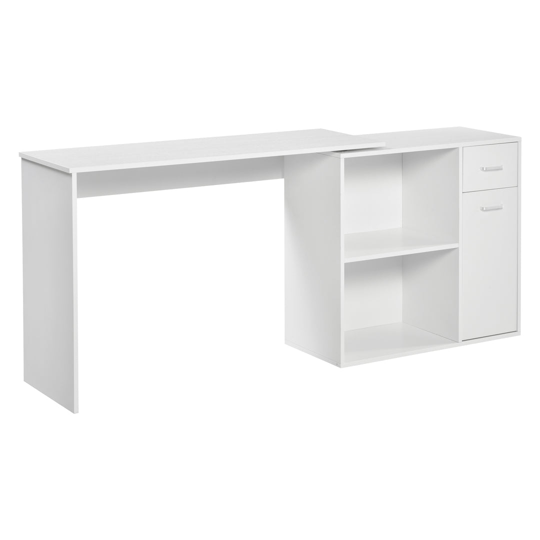 MCL L-Shaped Desk, Corner Computer Desk, Adjustable Study Table with Storage Shelf, Drawer and Cabinet, Workstation for Home Office, White Wood Grain