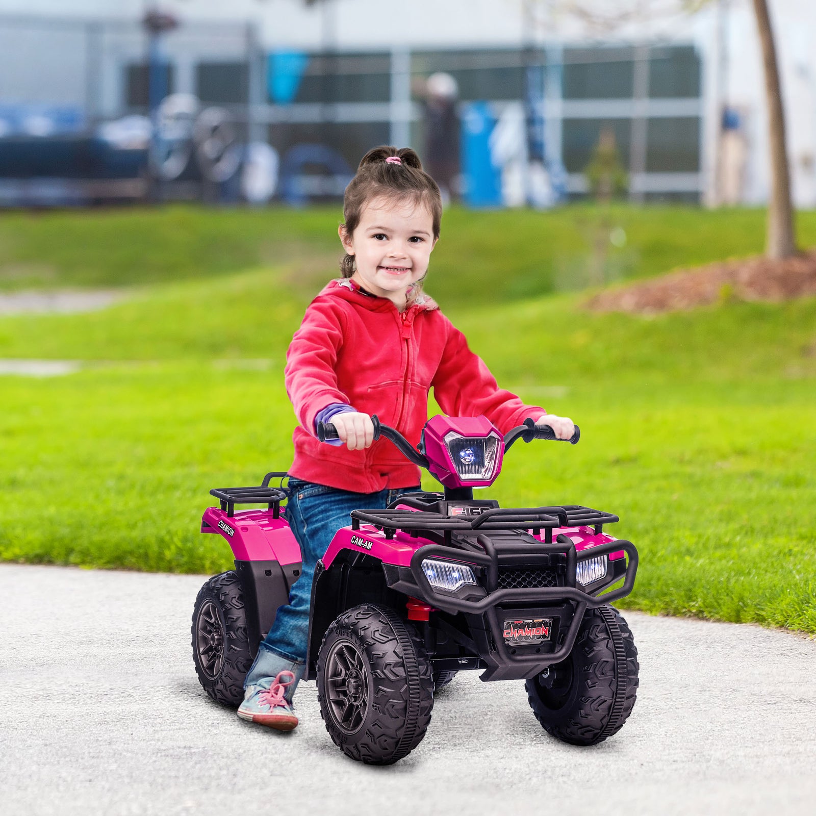 12V Kids Quad Bike with Forward, Reverse Functions, Ride-On ATV w/ Music, LED, Headlights, for Ages 3-5 Years - Pink