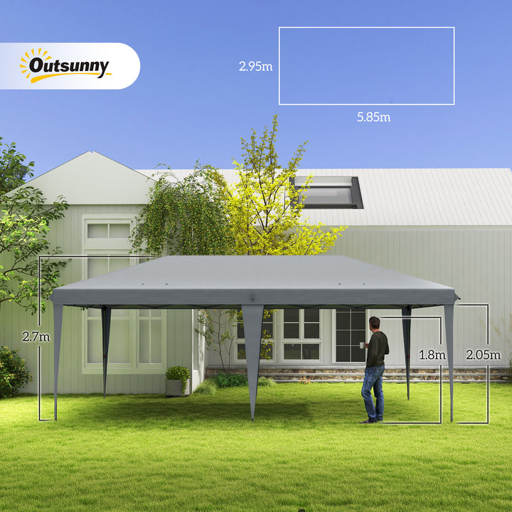 Outsunny Pop Up Gazebo 3 x 6m, Foldable Canopy Tent, Height Adjustable Wedding Awning Canopy w/ Carrying Bag, Grey