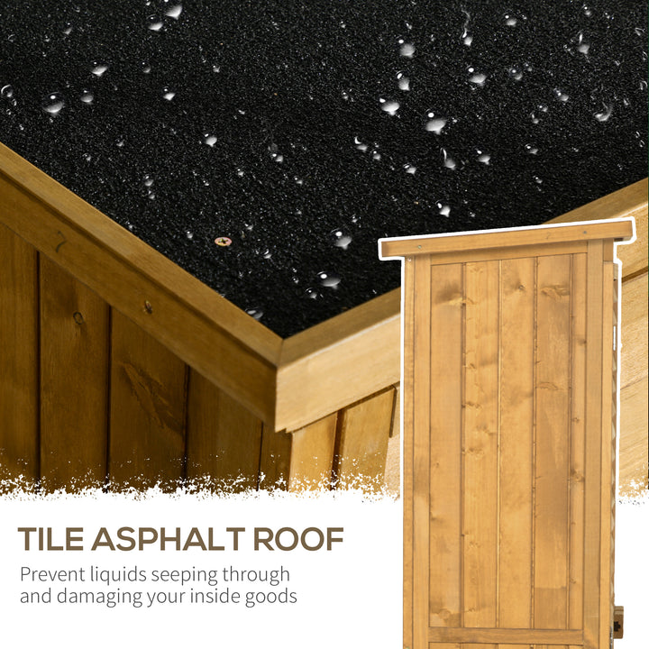 MCL Wooden Garden Storage Shed, Compact Utility Sentry Unit, 3-Tier Shelves Tool Cabinet Organizer with Asphalt Roof and Shutter Design, 87cm x 47cm x 160cm