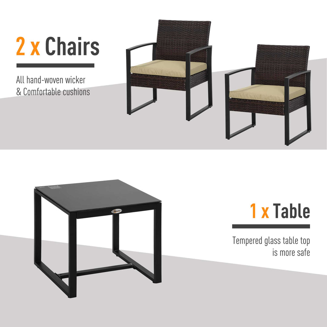 MCL 3 pcs PE Rattan Wicker Garden Furniture Patio Bistro Set Weave Conservatory Sofa Coffee Table and Chairs Set Beige