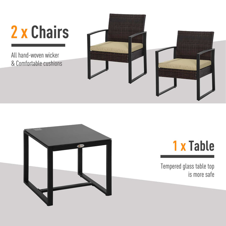 MCL 3 pcs PE Rattan Wicker Garden Furniture Patio Bistro Set Weave Conservatory Sofa Coffee Table and Chairs Set Beige