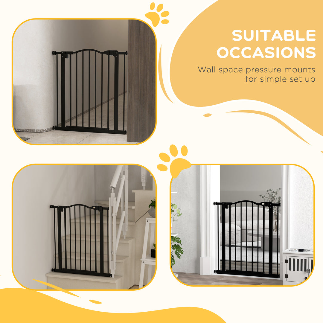 Metal 74-80cm Adjustable Pet Gate Safety Barrier w/ Auto-Close Door Black