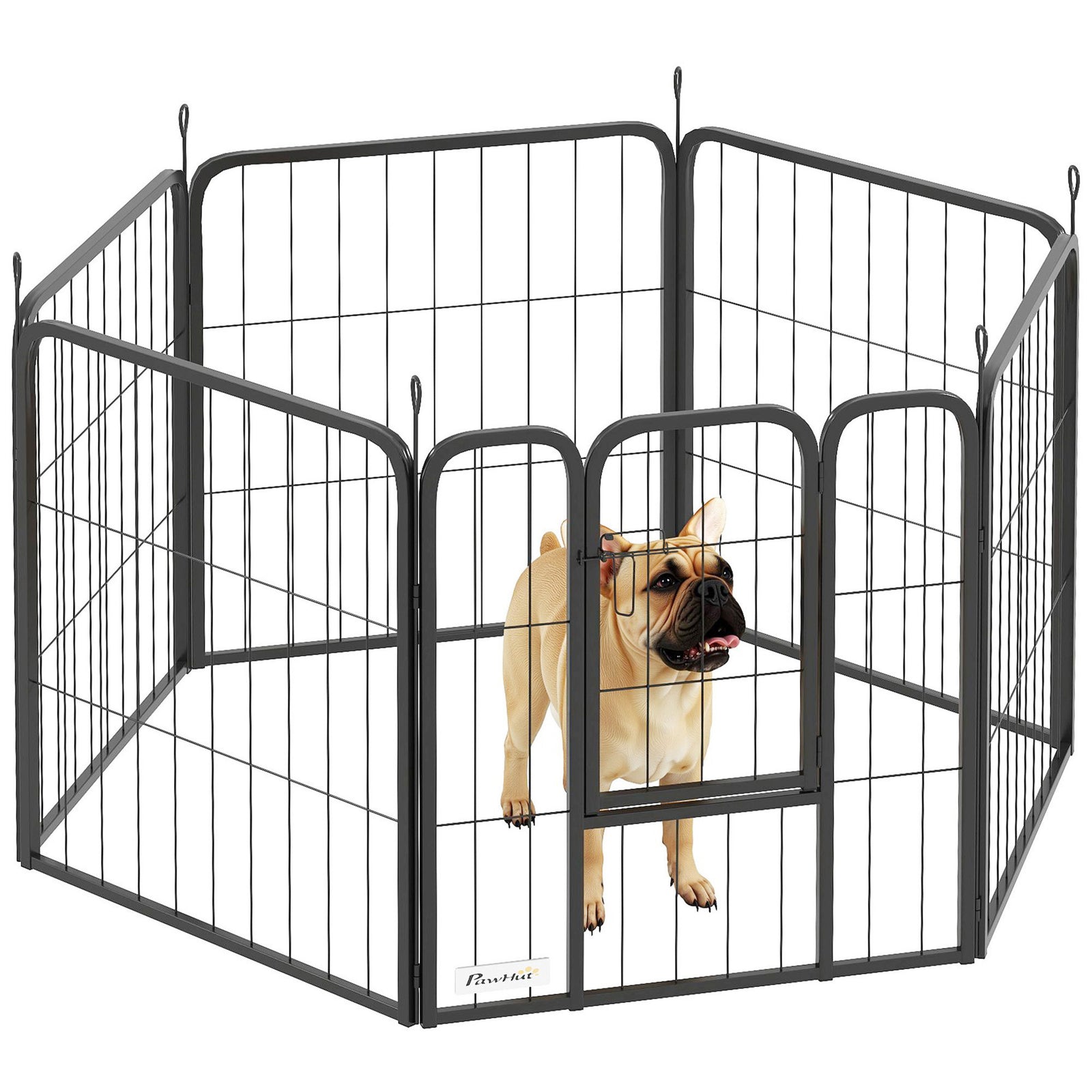 Six-Panel Dog Playpen with Door, for Small Dogs, Indoors, Outdoors, 60cm Tall, Black