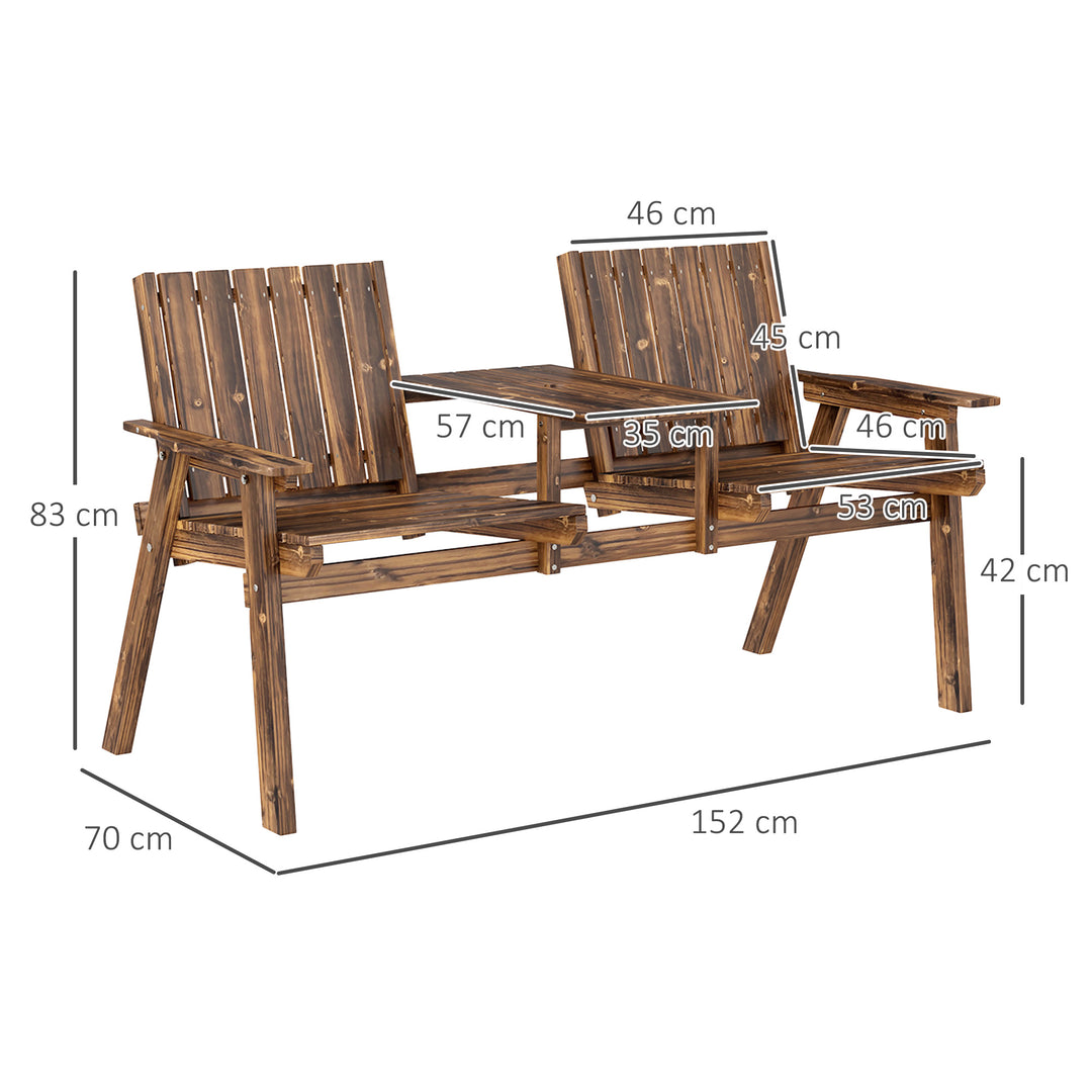 2-Seater Garden Bench with Table & Parasol Hole, Antique Loveseat for Porch, Patio, Carbonised Finish