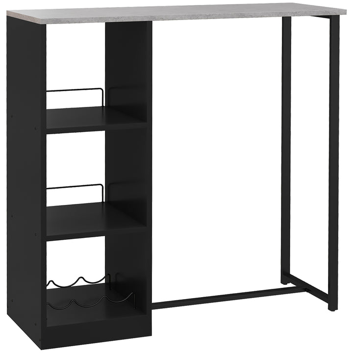 Breakfast Bar Table, Bar Table with 3-Tier Storage Shelf and Wine Rack
