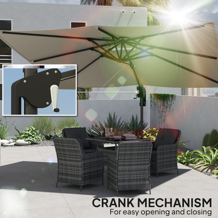 3.7 x 2.7 m Cantilever Parasol w/ 360° Rotation and Easy Tilt Adjustment, Aluminium Hanging Offset Outdoor Umbrella w/ Double Top, Cross Base, UPF50+ Hanging Sun Shade, Black Pole