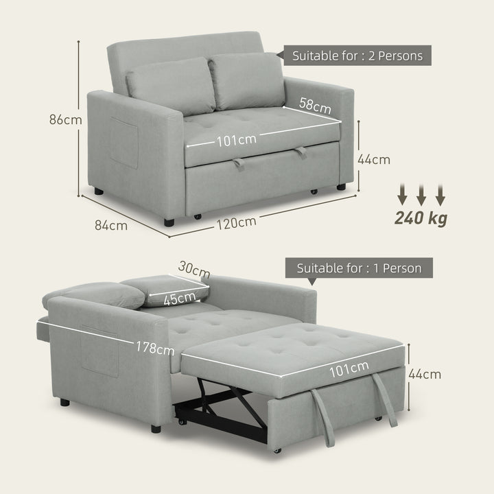 Velvet-Feel Two-Seater Sofa Bed - Light Grey