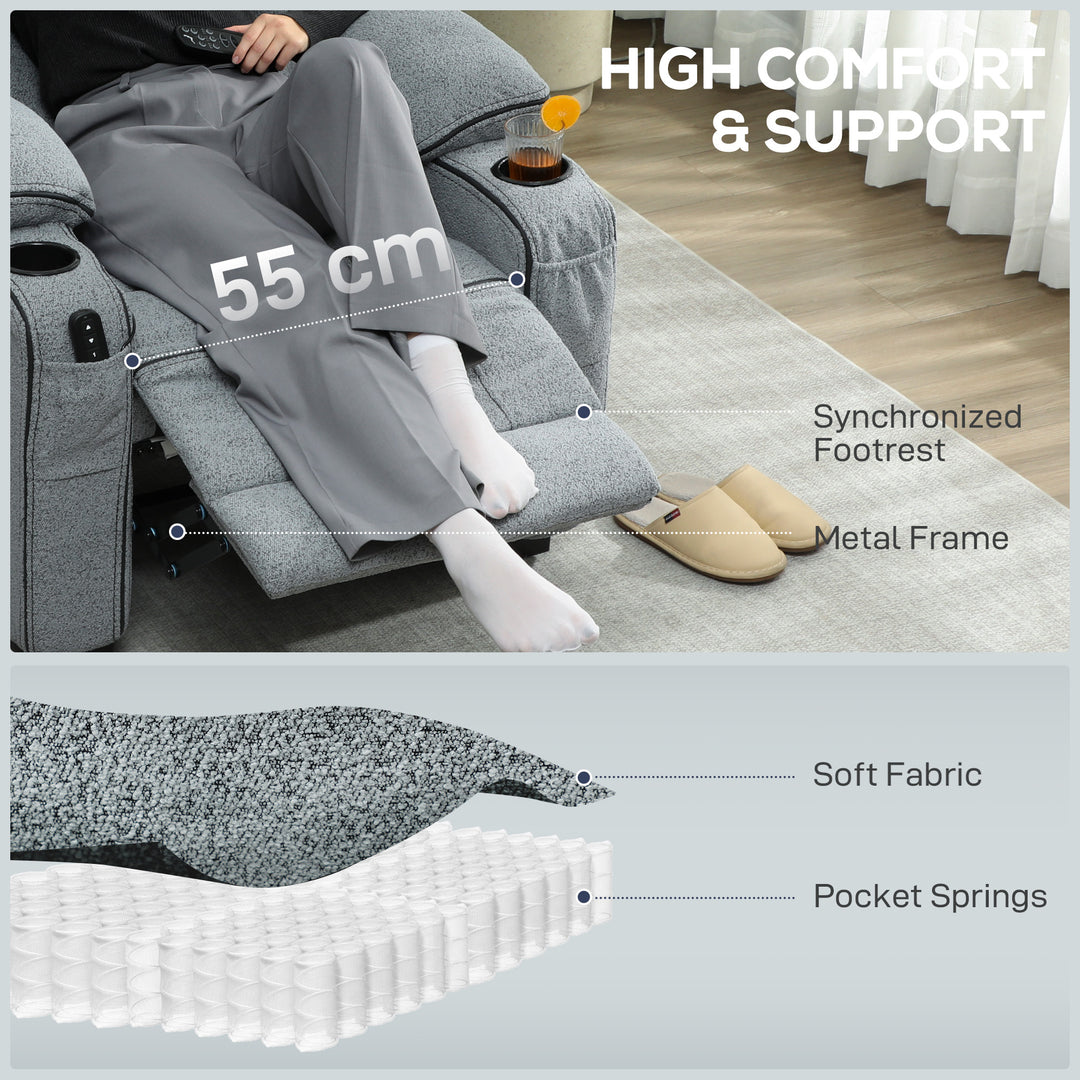 Electric Massage Recliner Armchair with Vibration, Heat, Whisper-Quiet Motor, Memory Function, Velvet Power Reclining Chair with Spring Pack, USB Port, Footrest, Side Pocket, Cup Holders