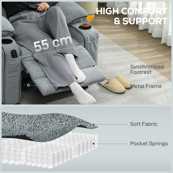 Electric Massage Recliner Armchair with Vibration, Heat, Whisper-Quiet Motor, Memory Function, Velvet Power Reclining Chair with Spring Pack, USB Port, Footrest, Side Pocket, Cup Holders