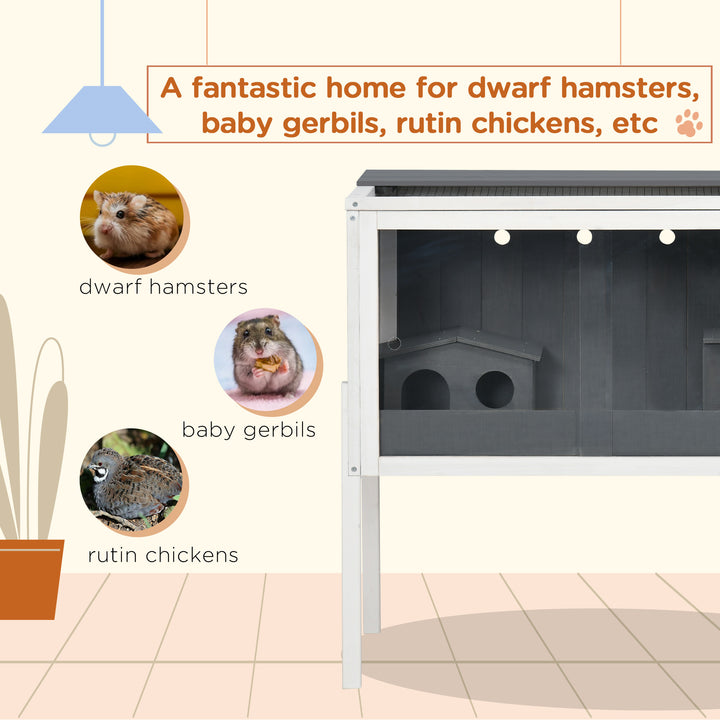 Wooden Hamster Cage for Dwarf Hamsters, Gerbils, Rutin Chicken, with Shelf, Two Huts - Grey