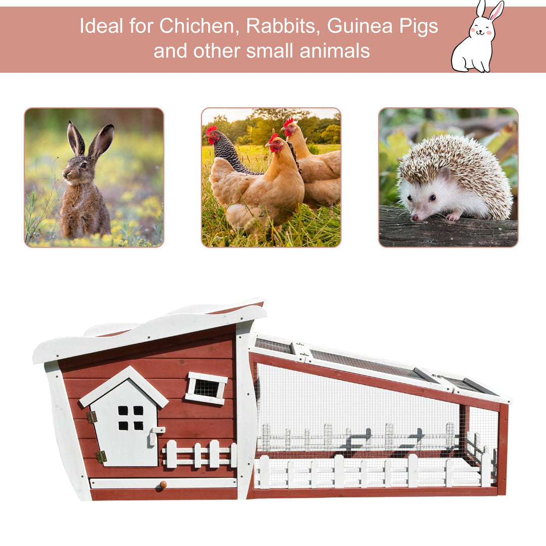 Rabbits Outdoor Fir Wood Guinea Pigs Hutches w/ Ramp Wine-Brown