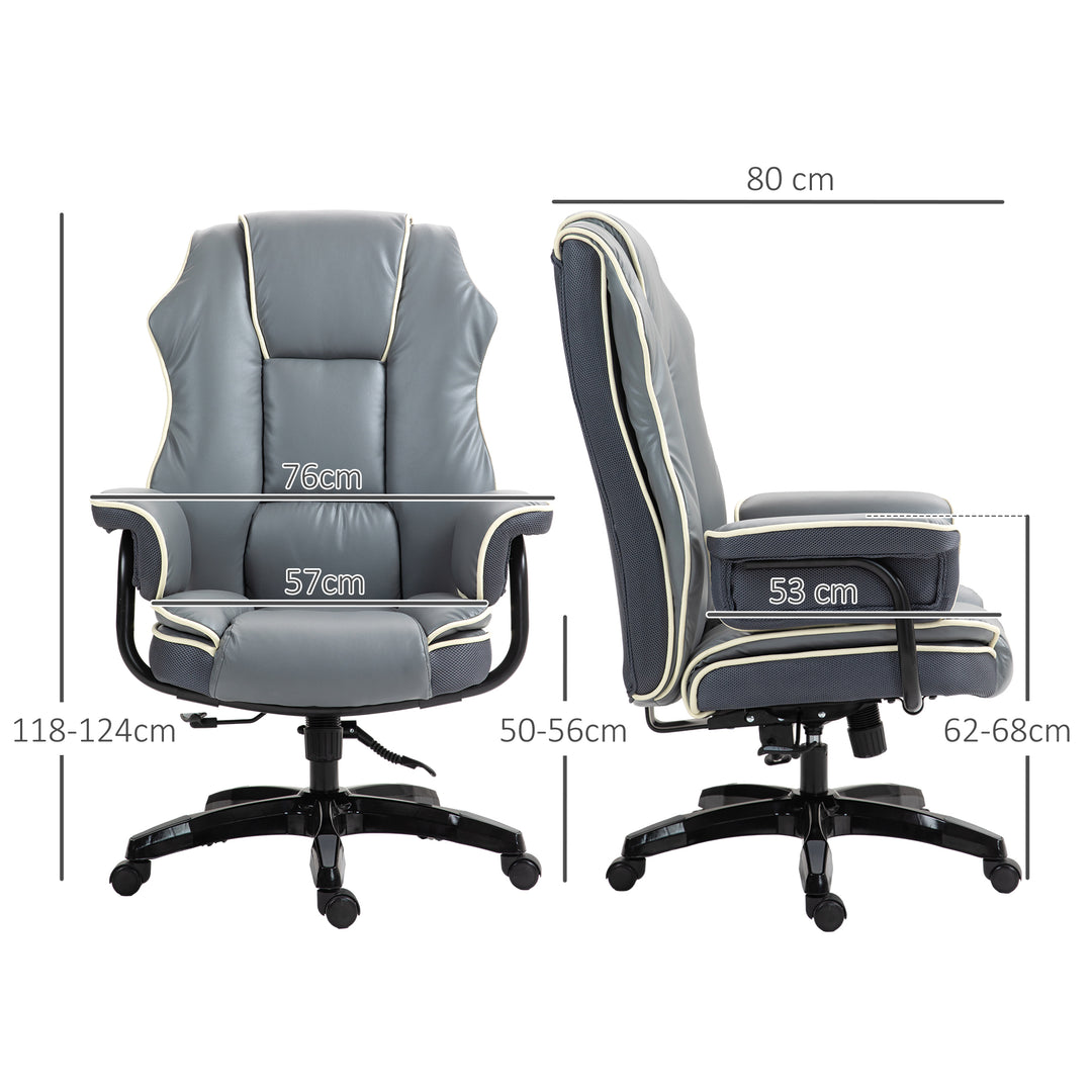 Faux Leather Executive Office Chair, with Contrast Piping - Grey/White